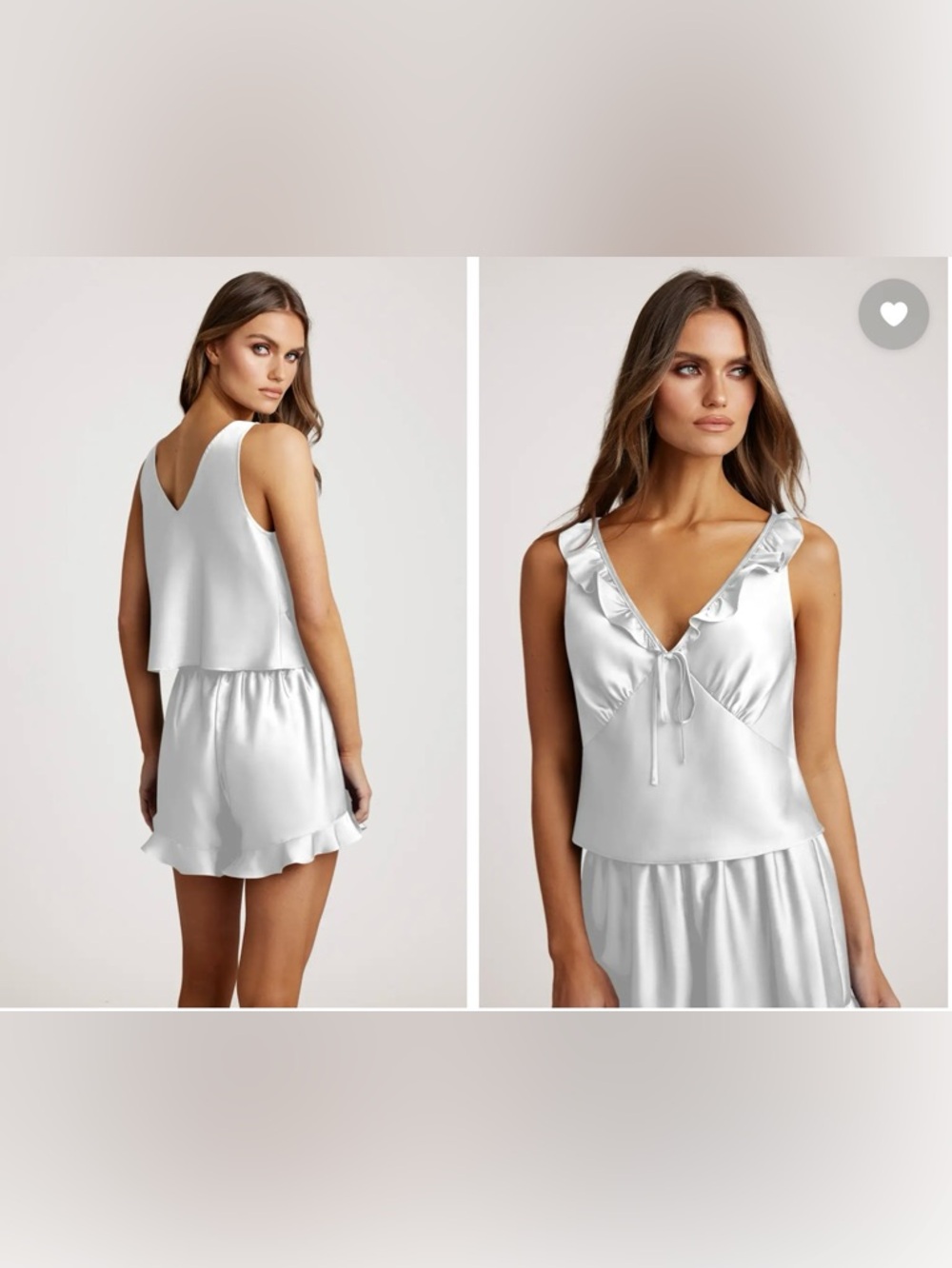 Azazie Satin Ruffle-Trim Cami & Short Set - White - Picture 2 of 4